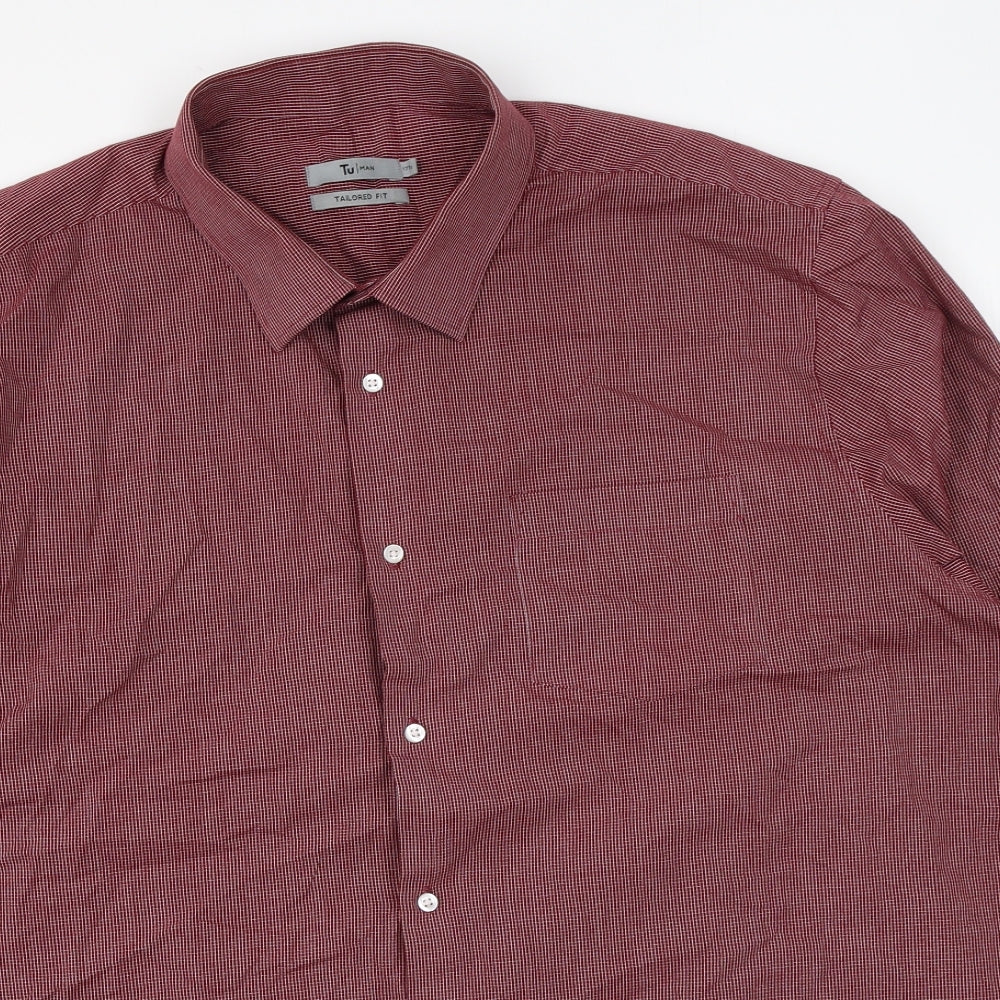 TU Mens Purple Striped Cotton Button-Up Size 17.5 Collared Button