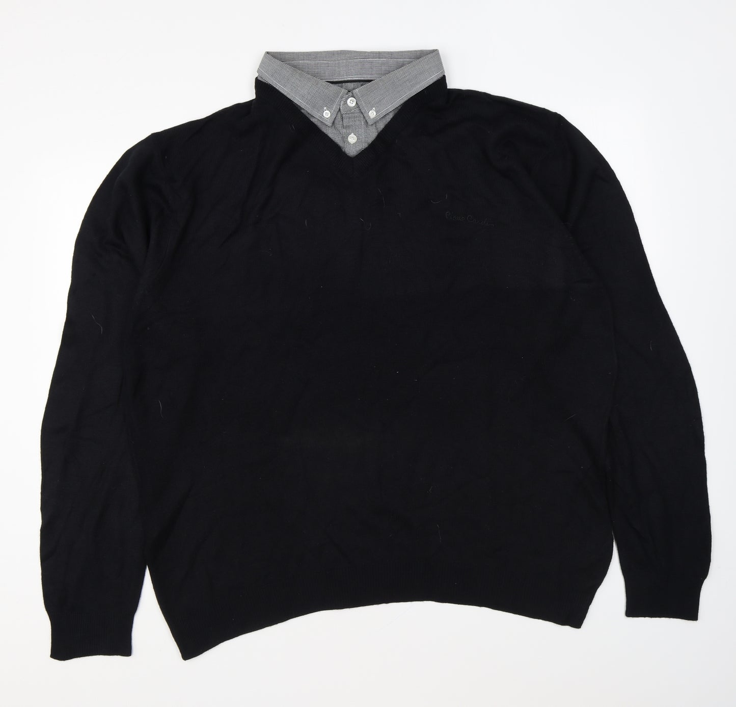 Pierre Cardin Mens Black Collared Acrylic Pullover Jumper Size 2XL