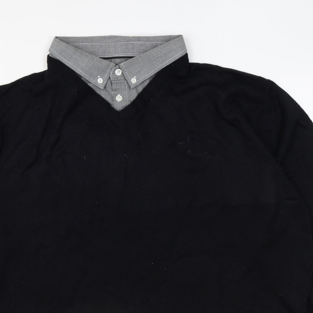 Pierre Cardin Mens Black Collared Acrylic Pullover Jumper Size 2XL