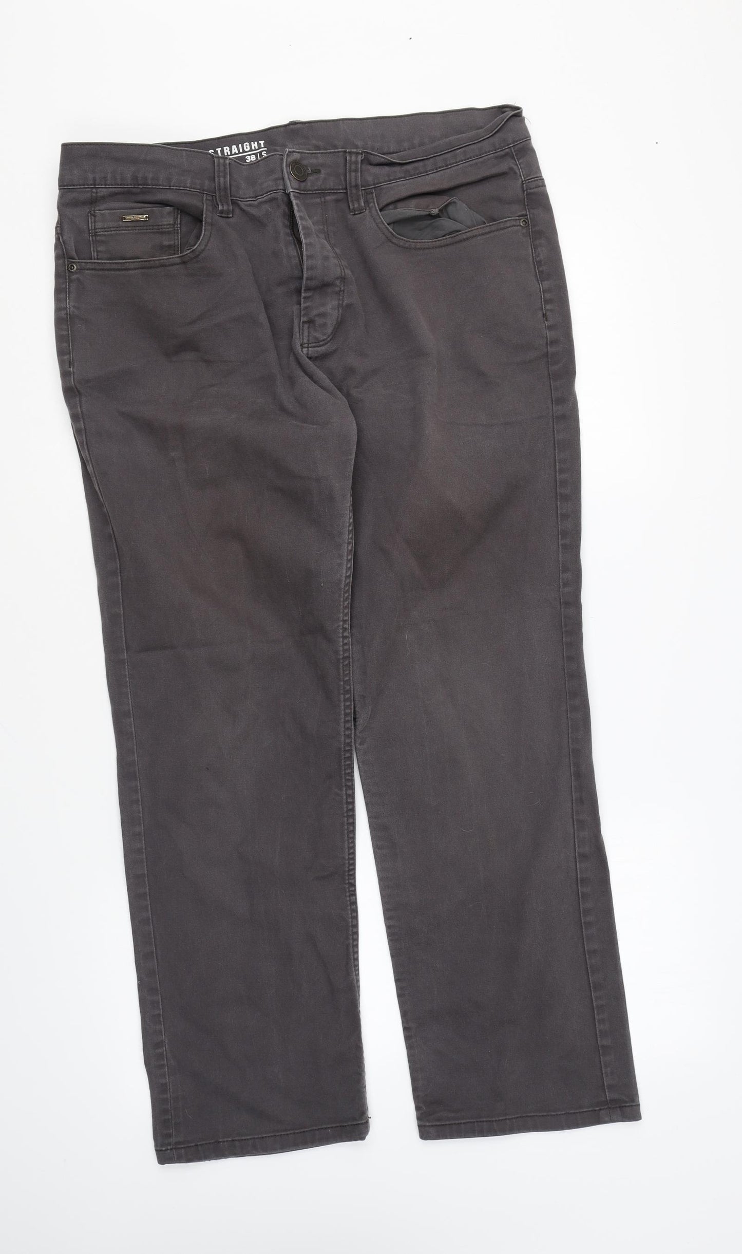 George Mens Grey Cotton Straight Jeans Size 38 in L29 in Regular Zip