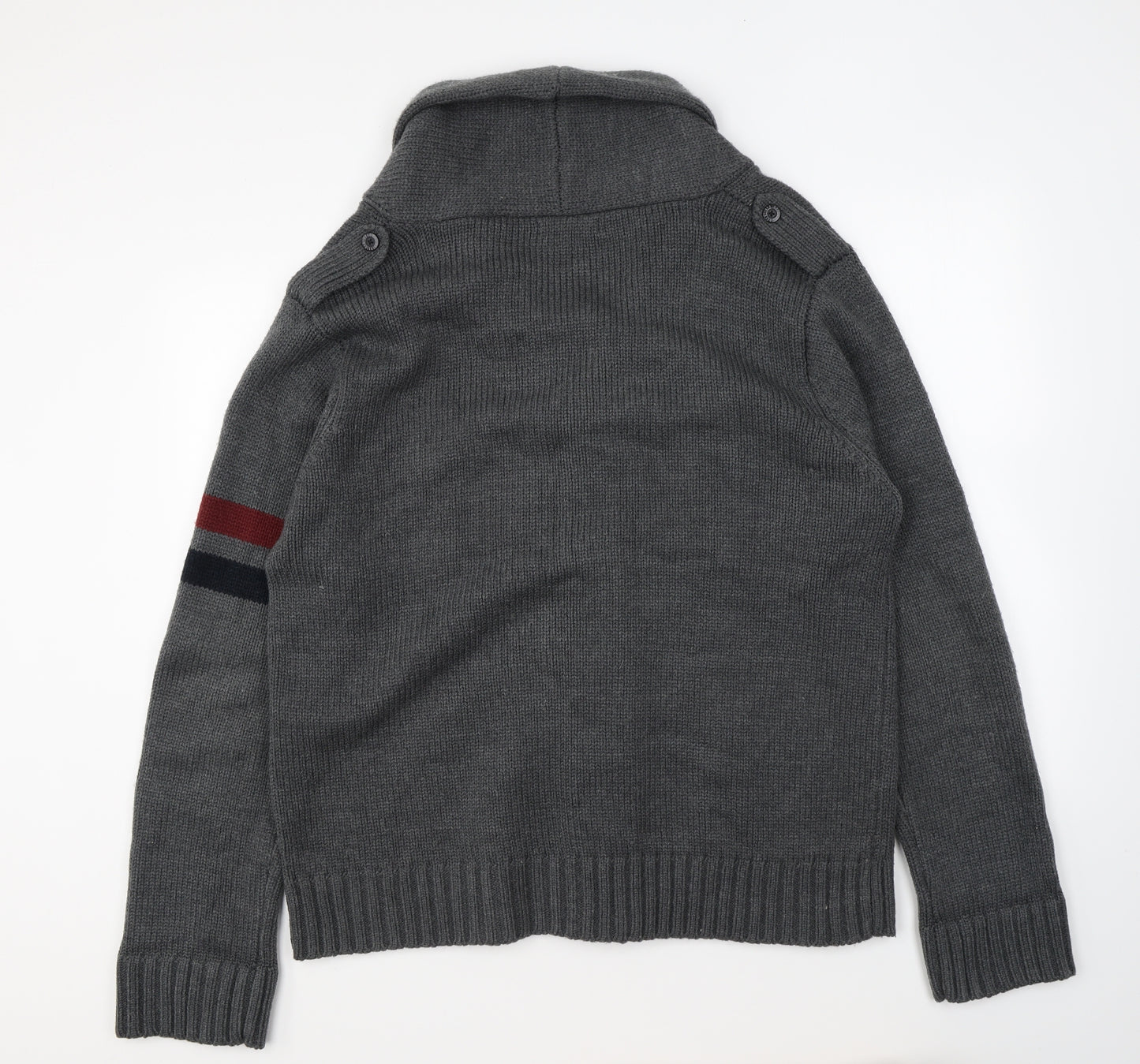 George Mens Grey Collared Acrylic Cardigan Jumper Size L