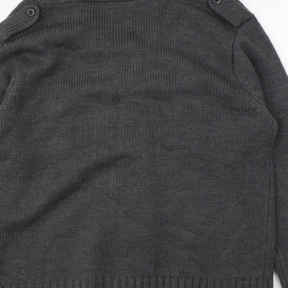 George Mens Grey Collared Acrylic Cardigan Jumper Size L
