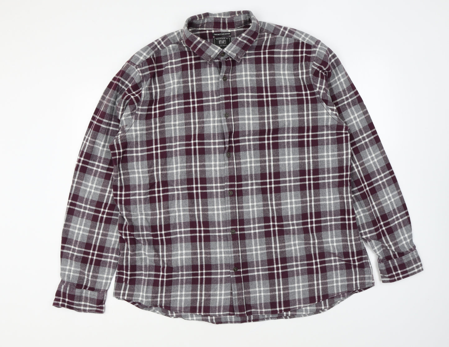 George Mens Purple Plaid Cotton Button-Up Size 2XL Collared Button