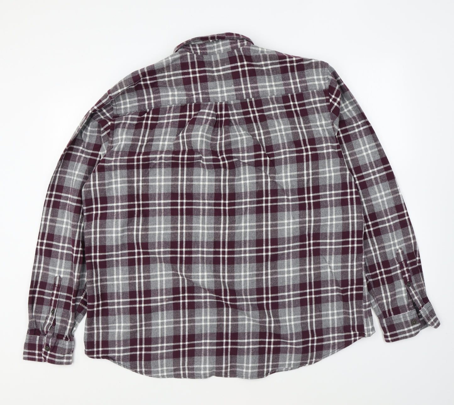 George Mens Purple Plaid Cotton Button-Up Size 2XL Collared Button