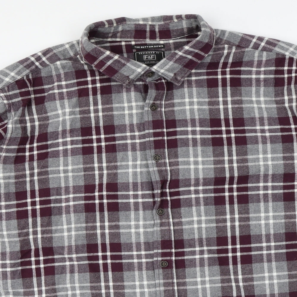 George Mens Purple Plaid Cotton Button-Up Size 2XL Collared Button