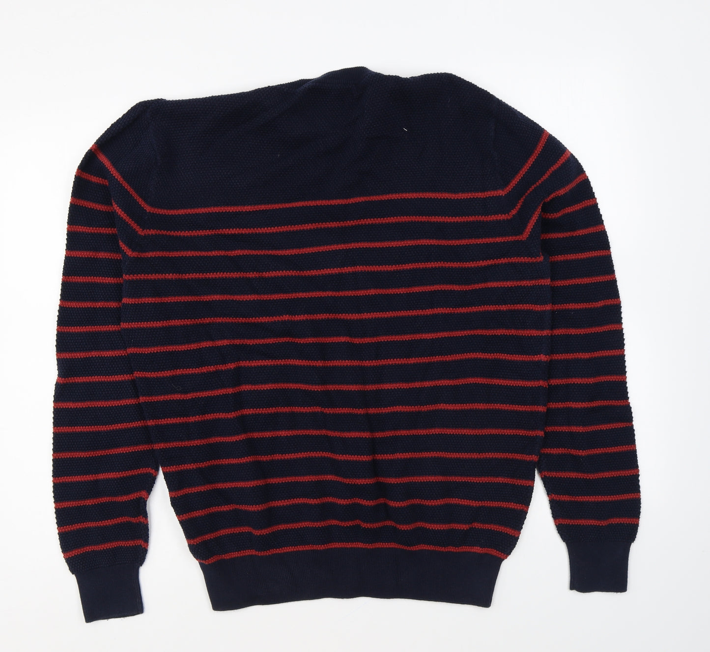 Trait Mens Blue Round Neck Striped Cotton Pullover Jumper Size L