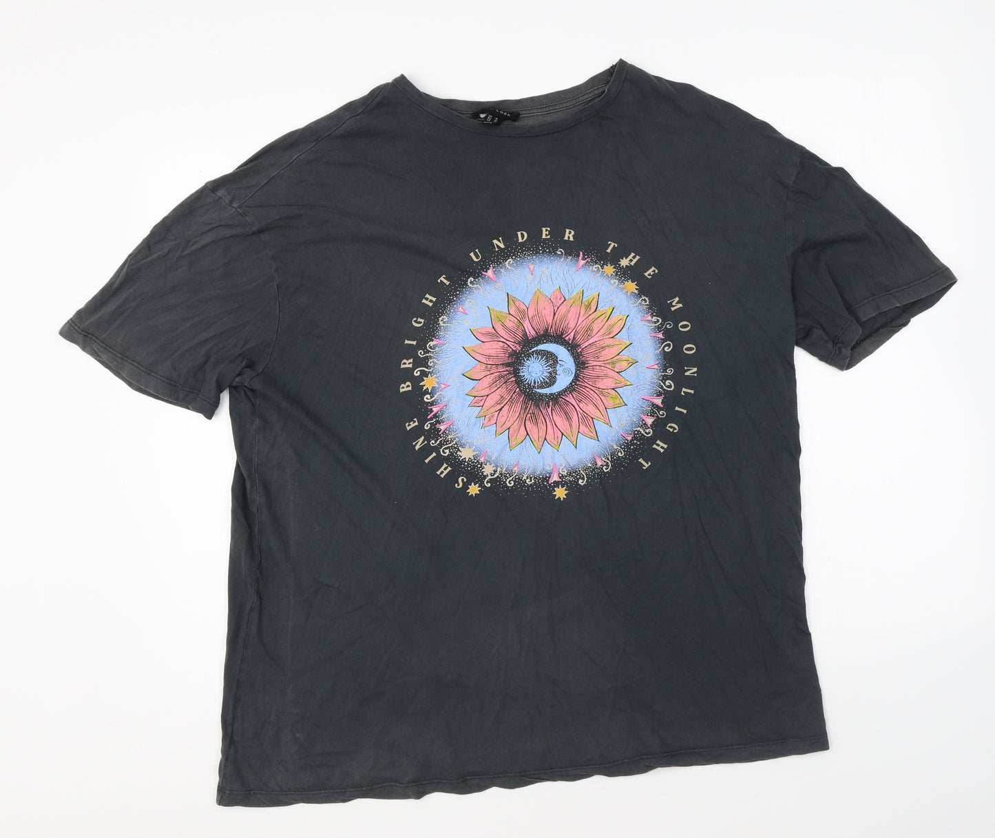 New Look Womens Grey Cotton Basic T-Shirt Size 14 Round Neck
