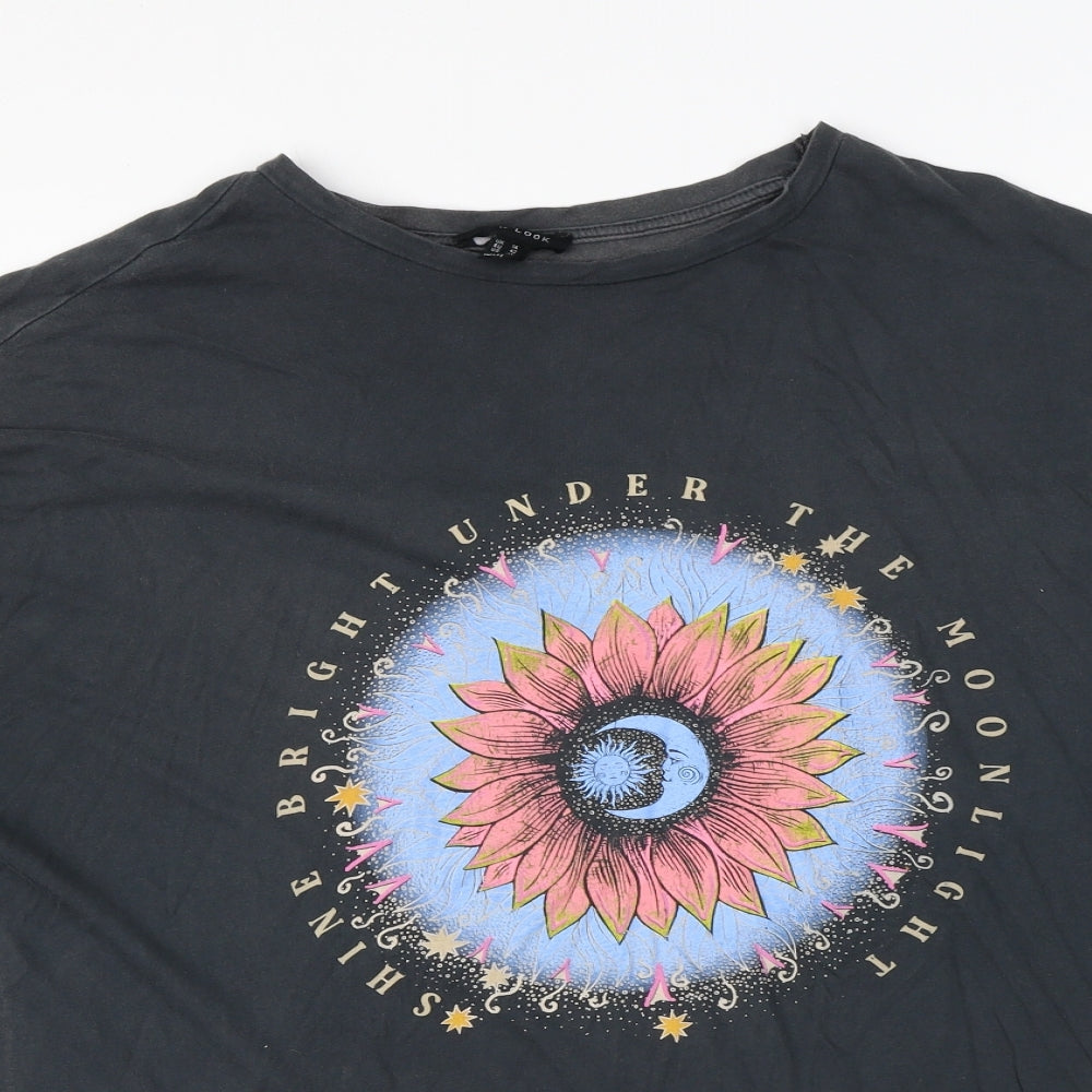 New Look Womens Grey Cotton Basic T-Shirt Size 14 Round Neck