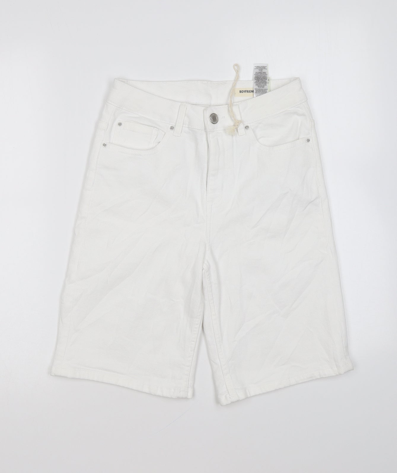 Marks and Spencer Womens White Cotton Boyfriend Shorts Size 6 L9 in Regular Zip
