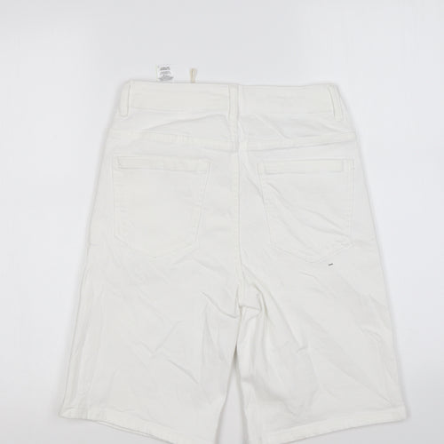 Marks and Spencer Womens White Cotton Boyfriend Shorts Size 6 L9 in Regular Zip