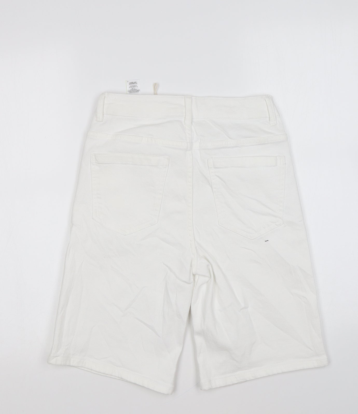 Marks and Spencer Womens White Cotton Boyfriend Shorts Size 6 L9 in Regular Zip
