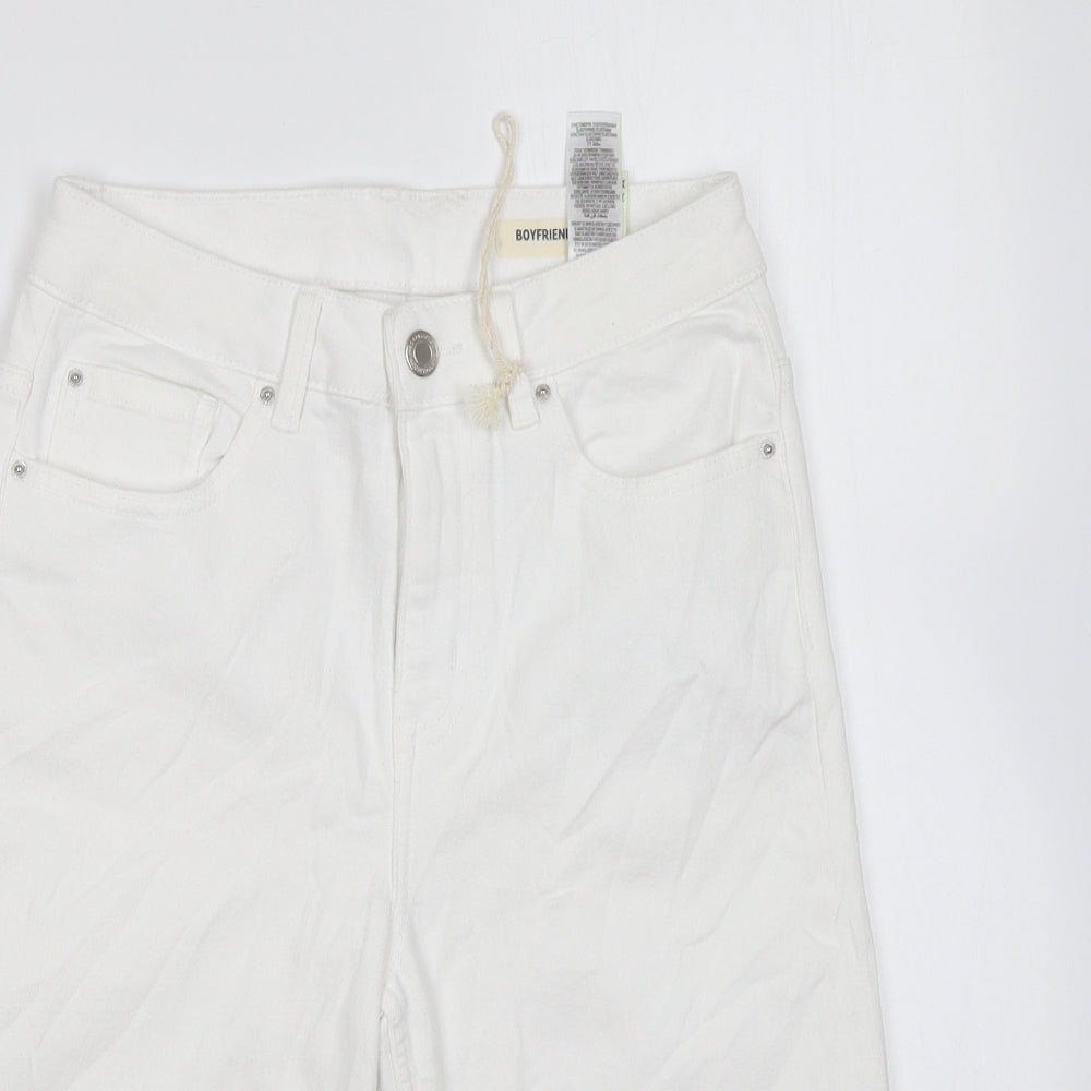 Marks and Spencer Womens White Cotton Boyfriend Shorts Size 6 L9 in Regular Zip
