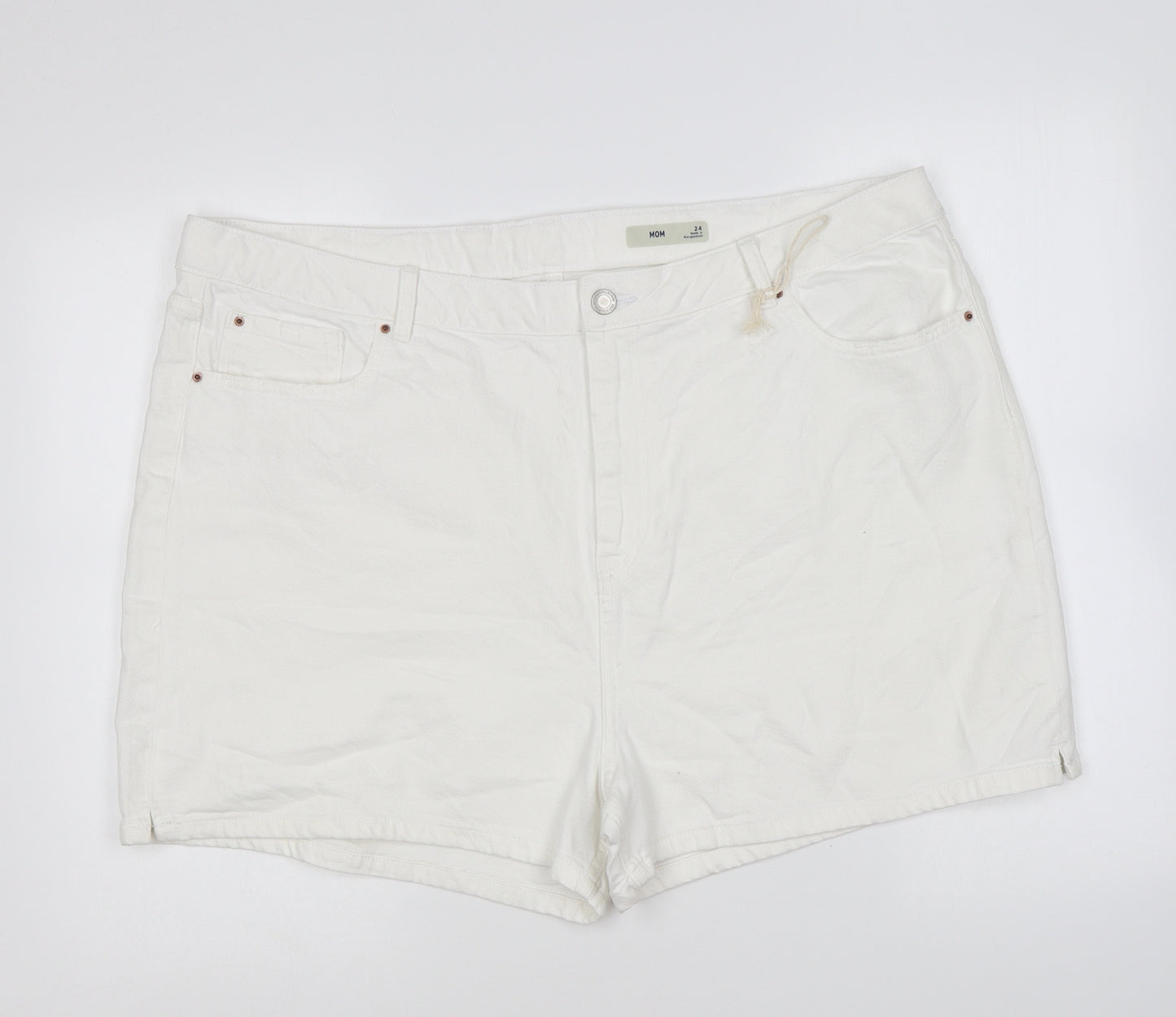 Marks and Spencer Womens White Cotton Mom Shorts Size 24 L5 in Regular Zip