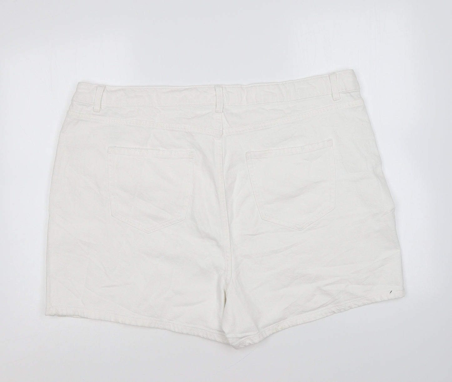 Marks and Spencer Womens White Cotton Mom Shorts Size 24 L5 in Regular Zip