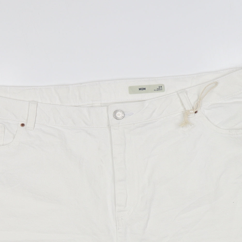 Marks and Spencer Womens White Cotton Mom Shorts Size 24 L5 in Regular Zip
