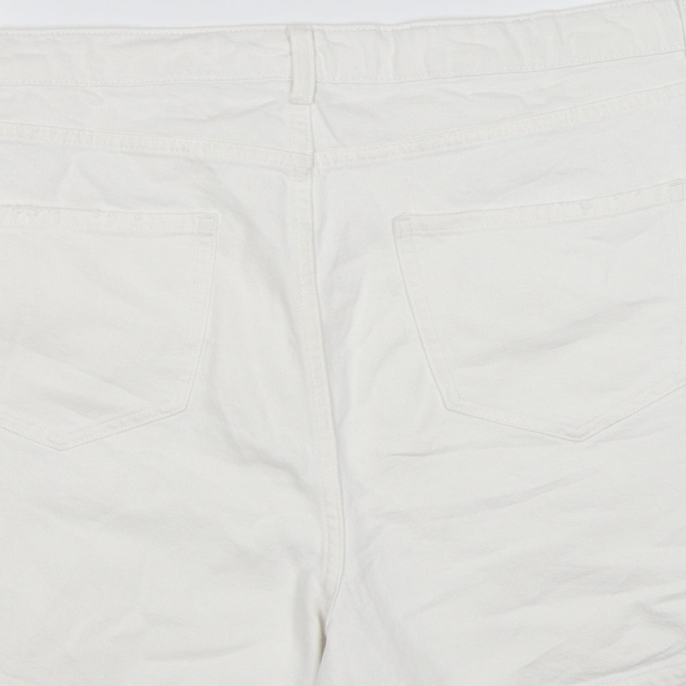 Marks and Spencer Womens White Cotton Mom Shorts Size 24 L5 in Regular Zip