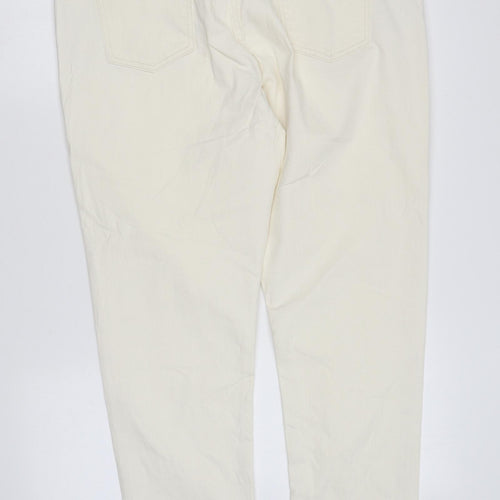 Marks and Spencer Womens Ivory Cotton Straight Jeans Size 18 L27 in Regular Zip