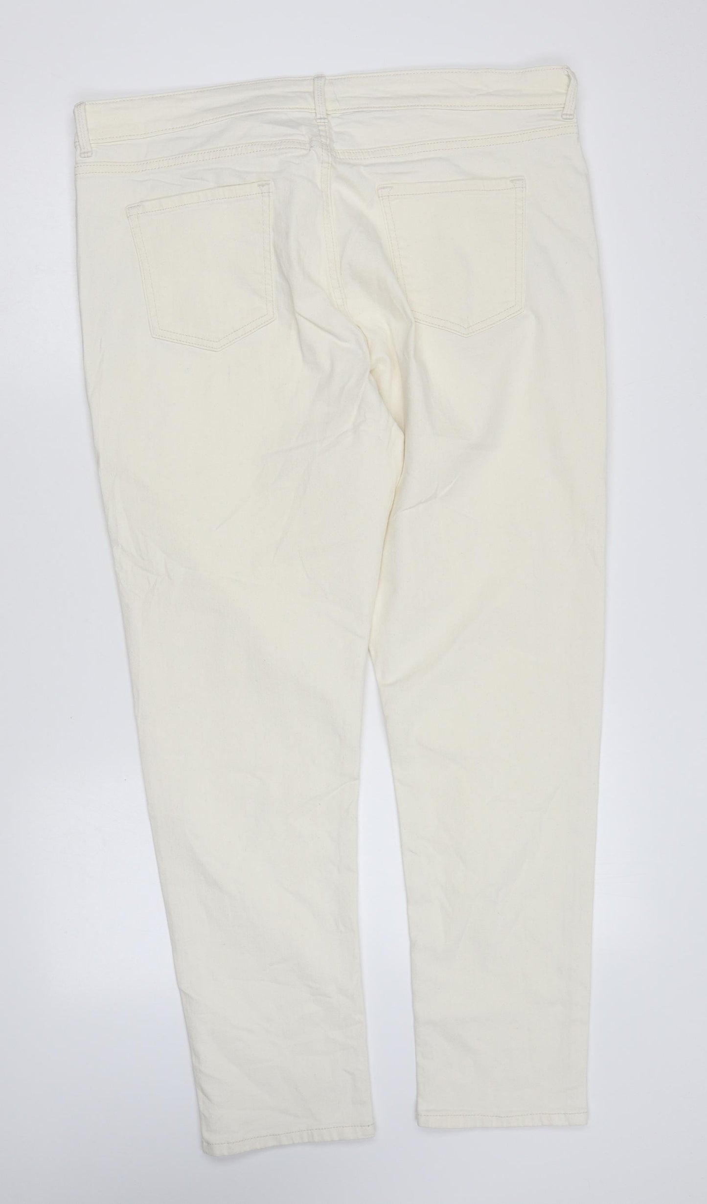 Marks and Spencer Womens Ivory Cotton Straight Jeans Size 18 L27 in Regular Zip
