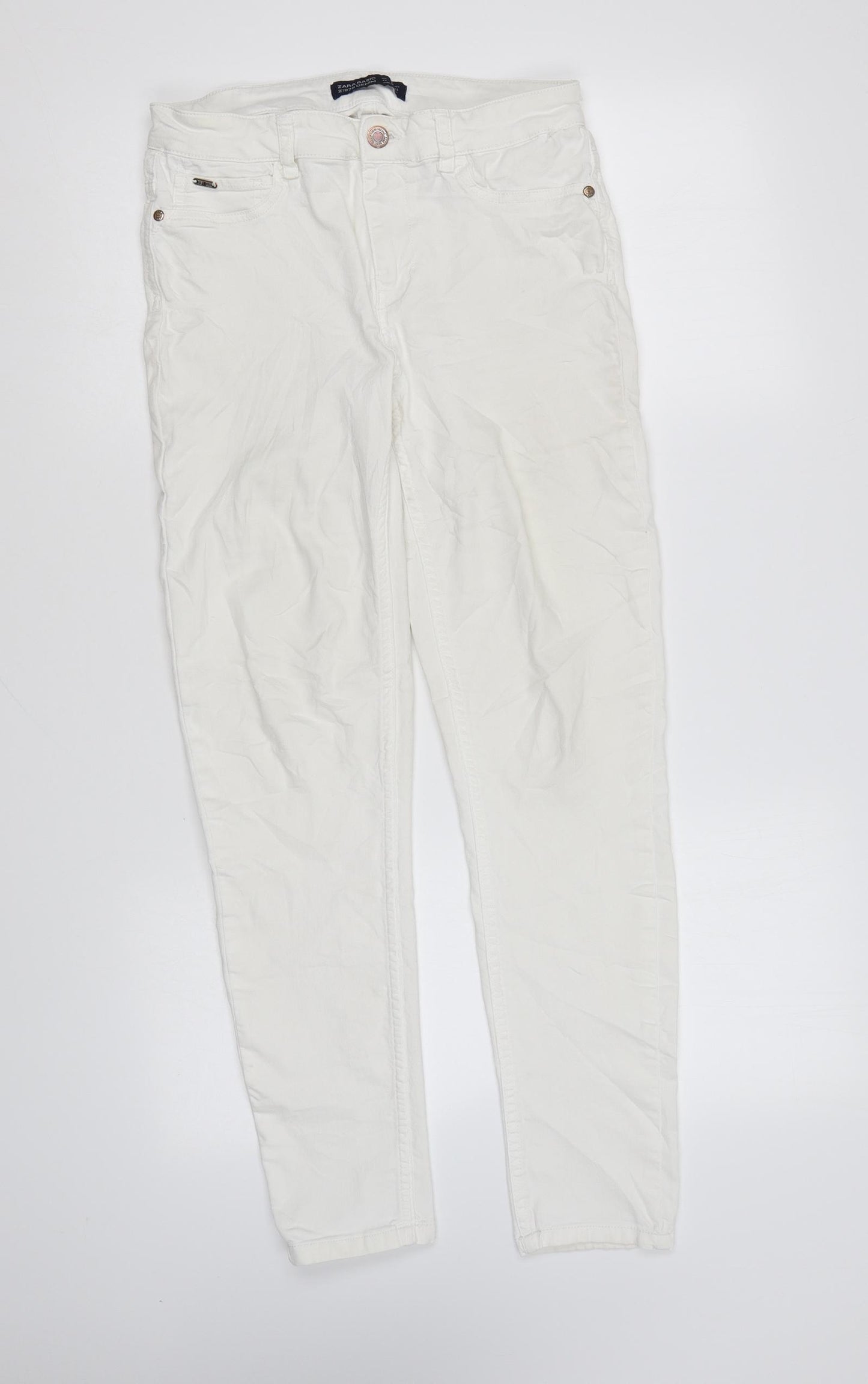 Zara Womens White Cotton Skinny Jeans Size 14 L27 in Regular Zip
