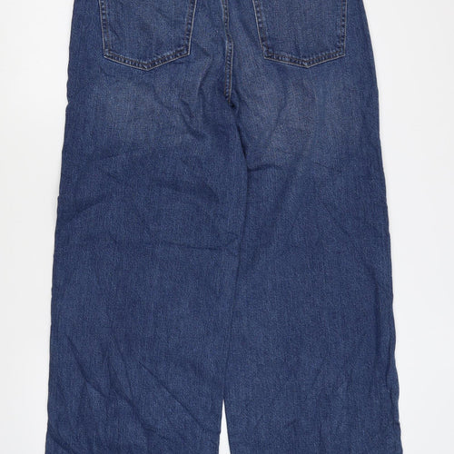 Marks and Spencer Womens Blue Cotton Wide-Leg Jeans Size 12 L27 in Regular Zip