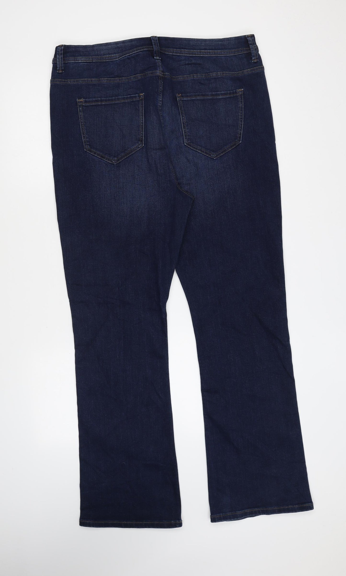 Marks and Spencer Womens Blue Cotton Flared Jeans Size 18 L29 in Slim Zip
