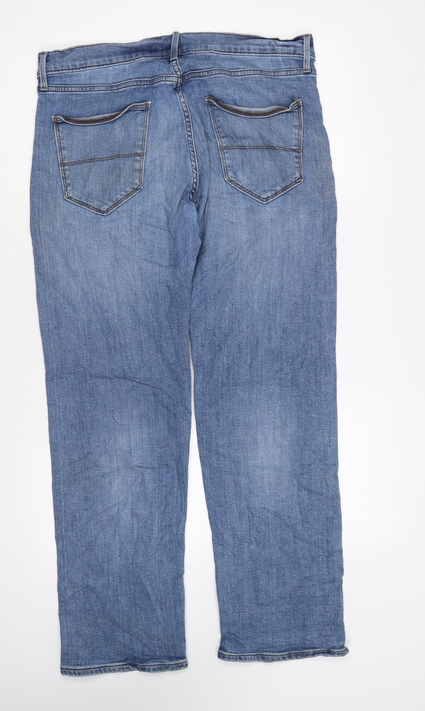 Marks and Spencer Mens Blue Cotton Straight Jeans Size 34 in L28 in Regular Zip