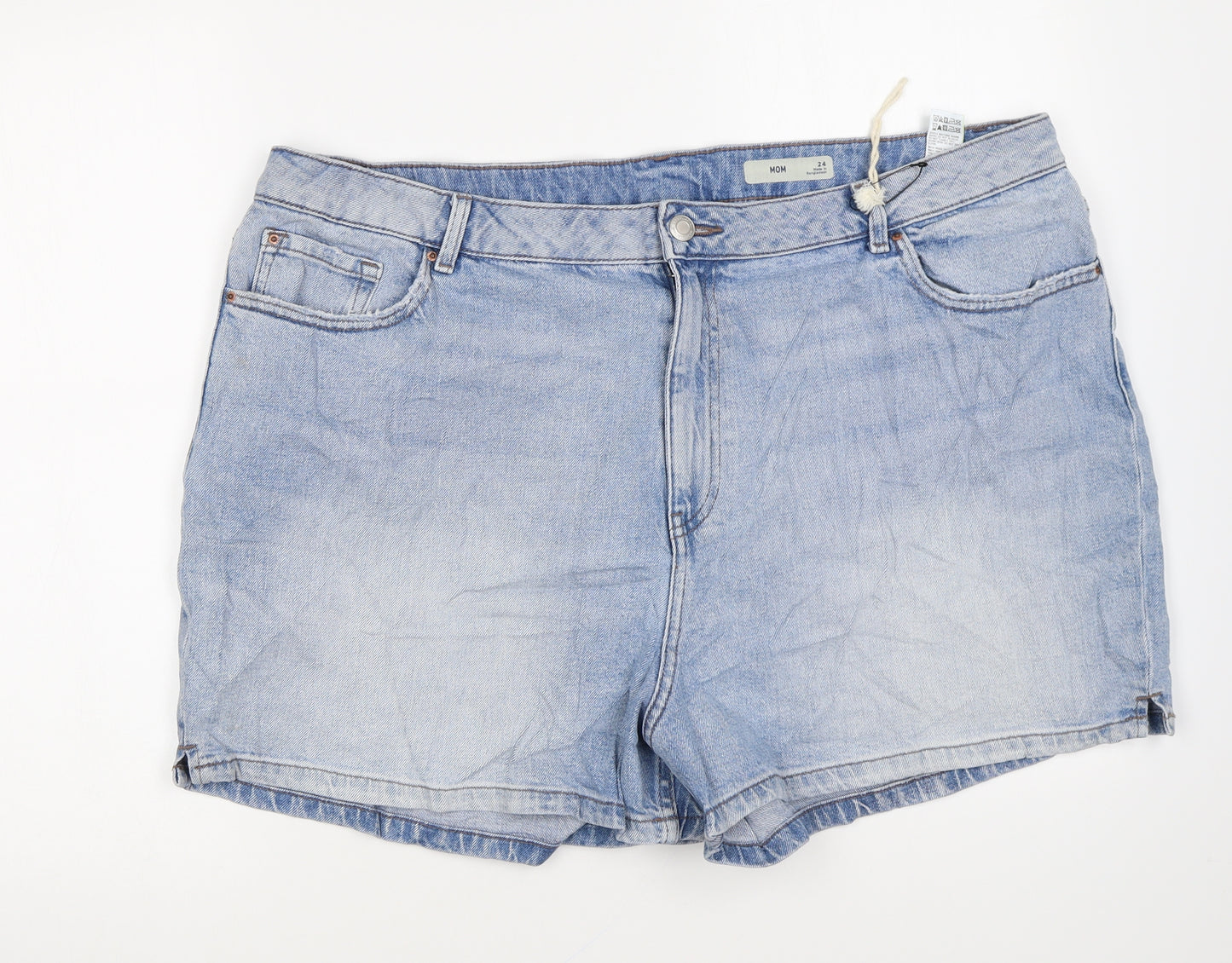 Marks and Spencer Womens Blue Cotton Mom Shorts Size 24 L4 in Regular Zip