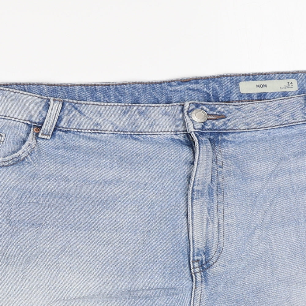 Marks and Spencer Womens Blue Cotton Mom Shorts Size 24 L4 in Regular Zip