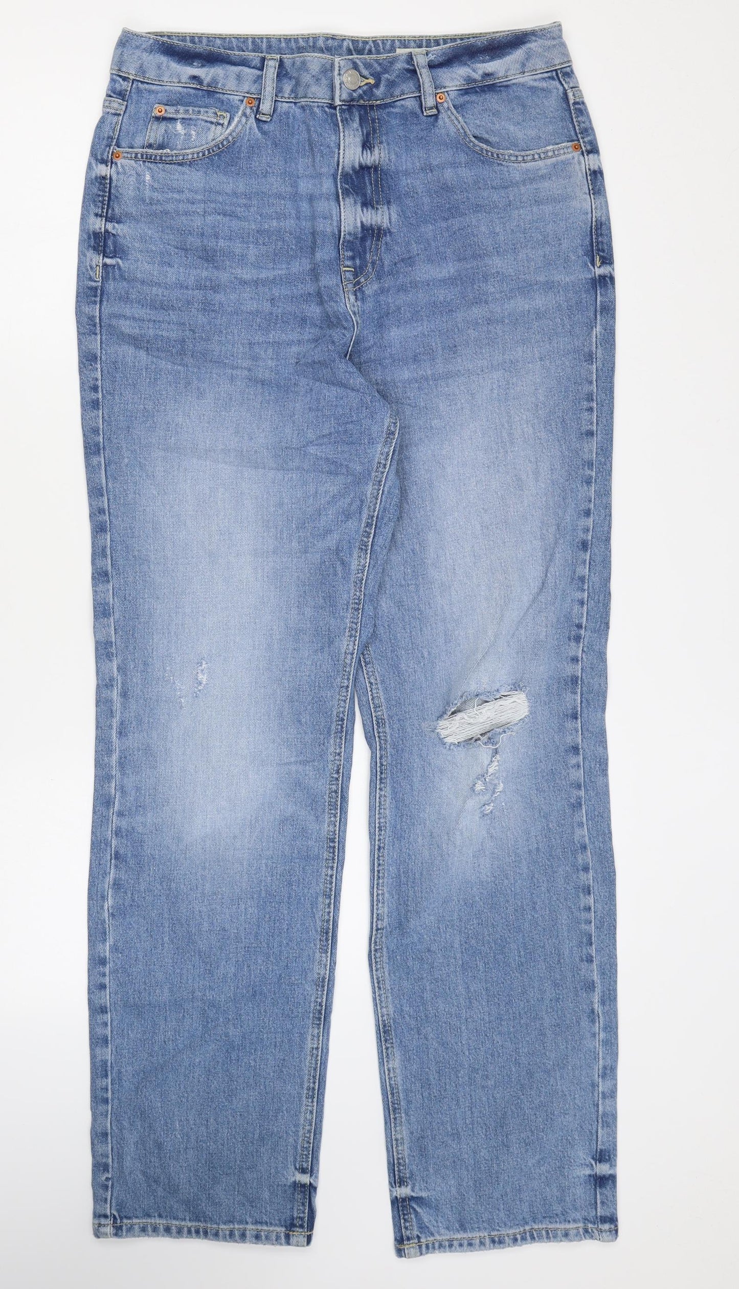 Marks and Spencer Womens Blue Cotton Straight Jeans Size 12 L30 in Regular Zip