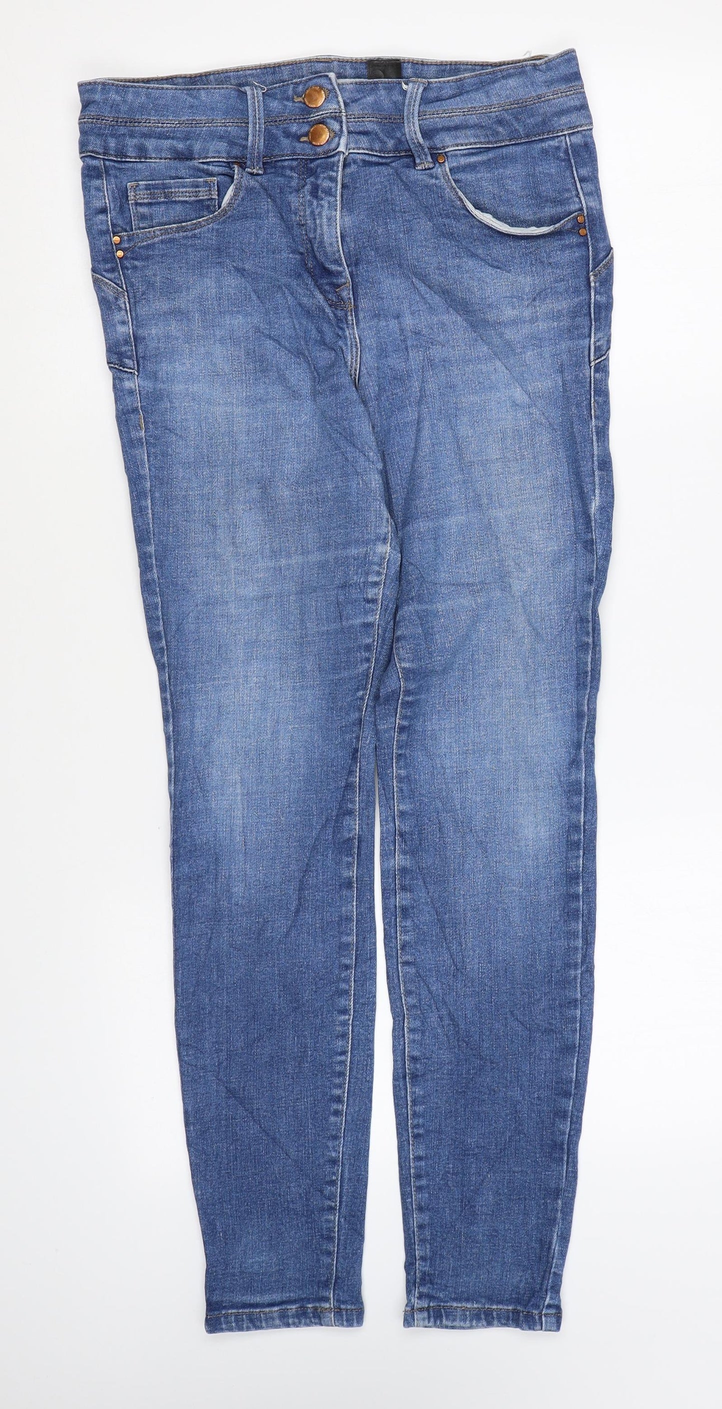 NEXT Womens Blue Cotton Skinny Jeans Size 12 L28 in Regular Zip