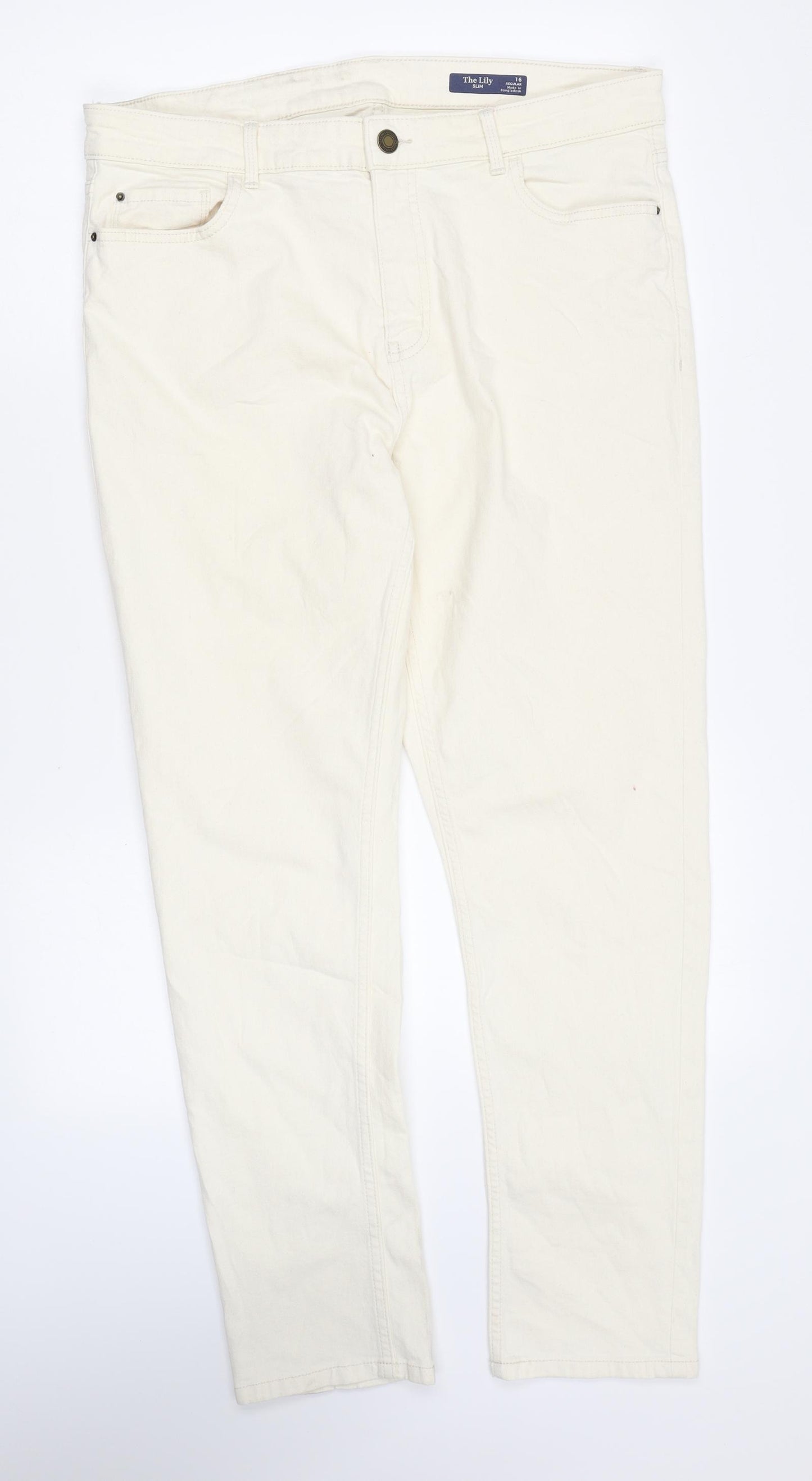 Marks and Spencer Womens Ivory Cotton Straight Jeans Size 16 L27 in Regular Zip
