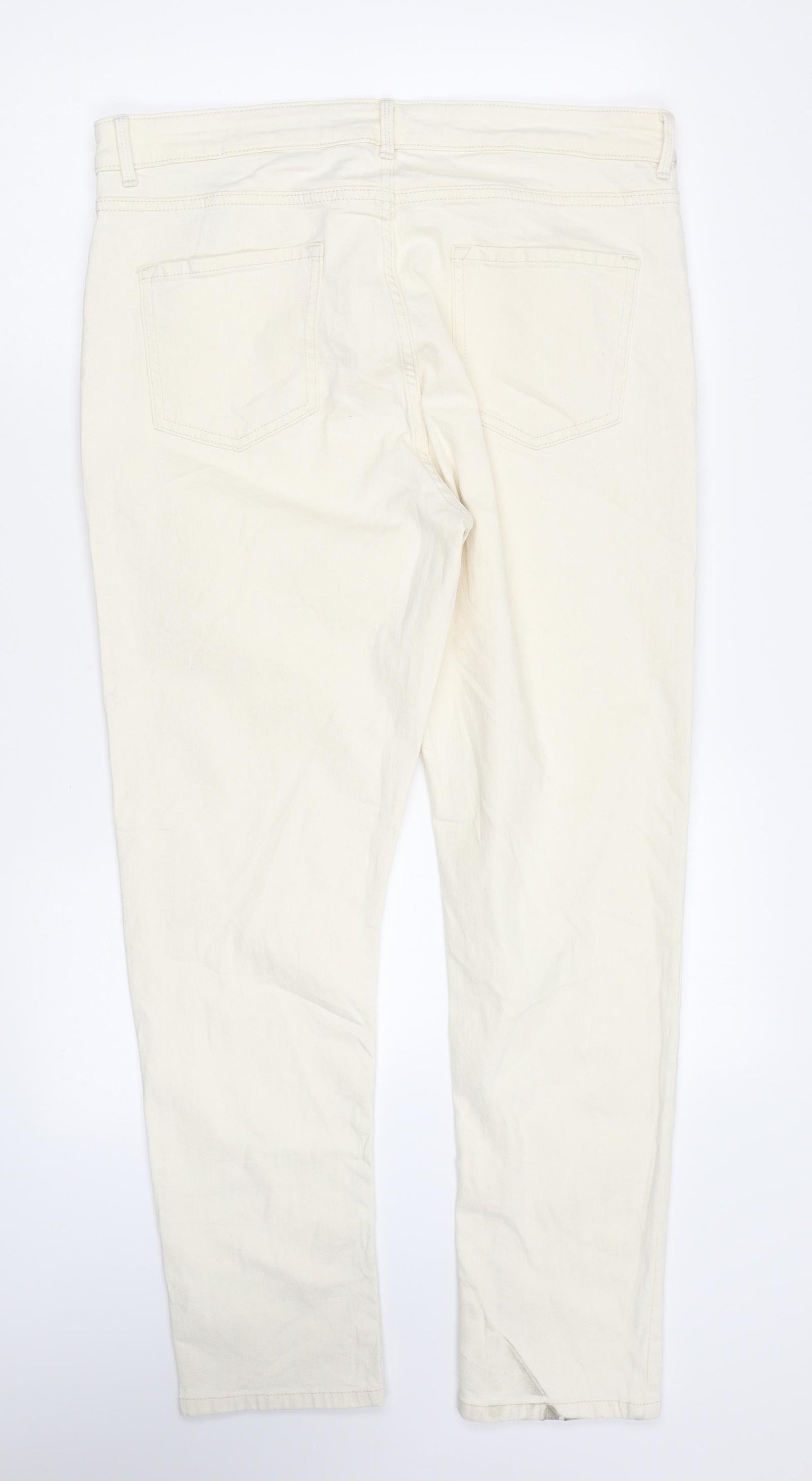 Marks and Spencer Womens Ivory Cotton Straight Jeans Size 16 L27 in Regular Zip