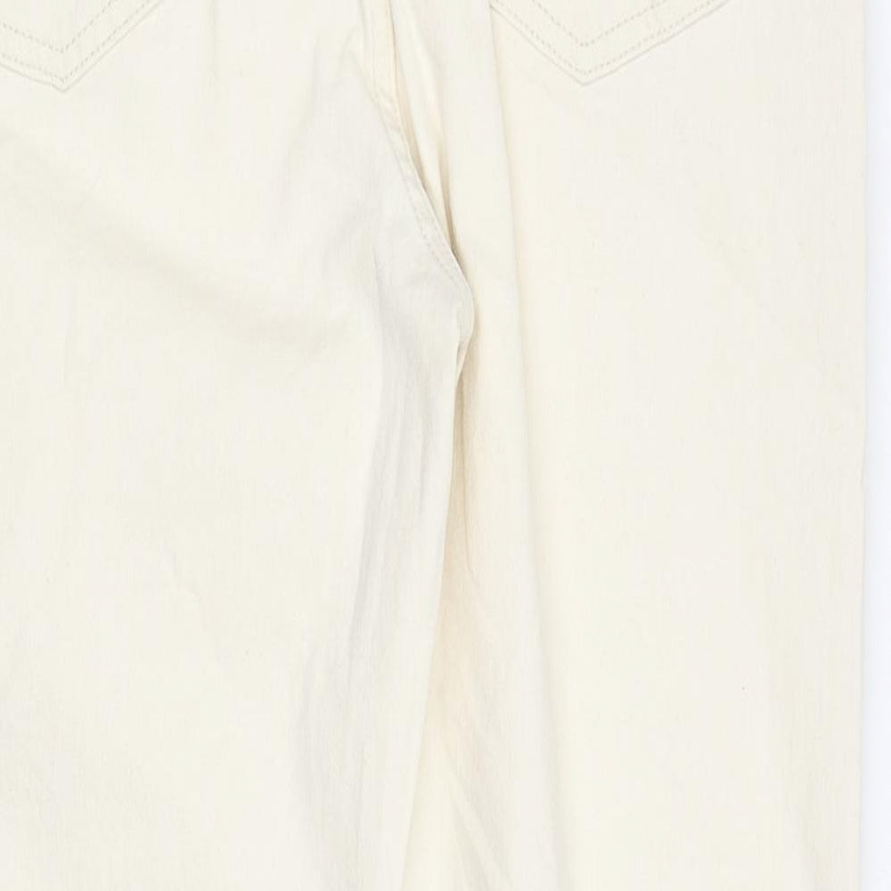 Marks and Spencer Womens Ivory Cotton Straight Jeans Size 16 L27 in Regular Zip