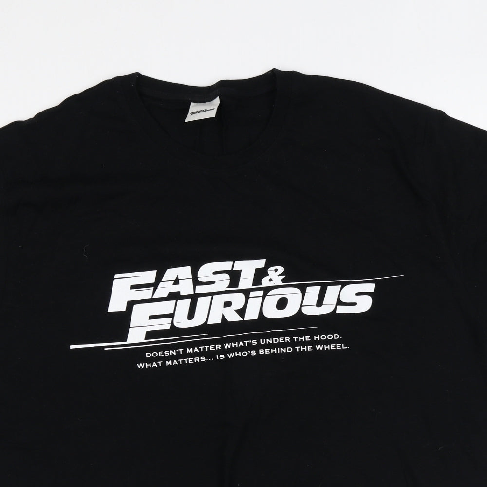 Preworn Mens Black Cotton T-Shirt Size XL Round Neck - Fast & Furious