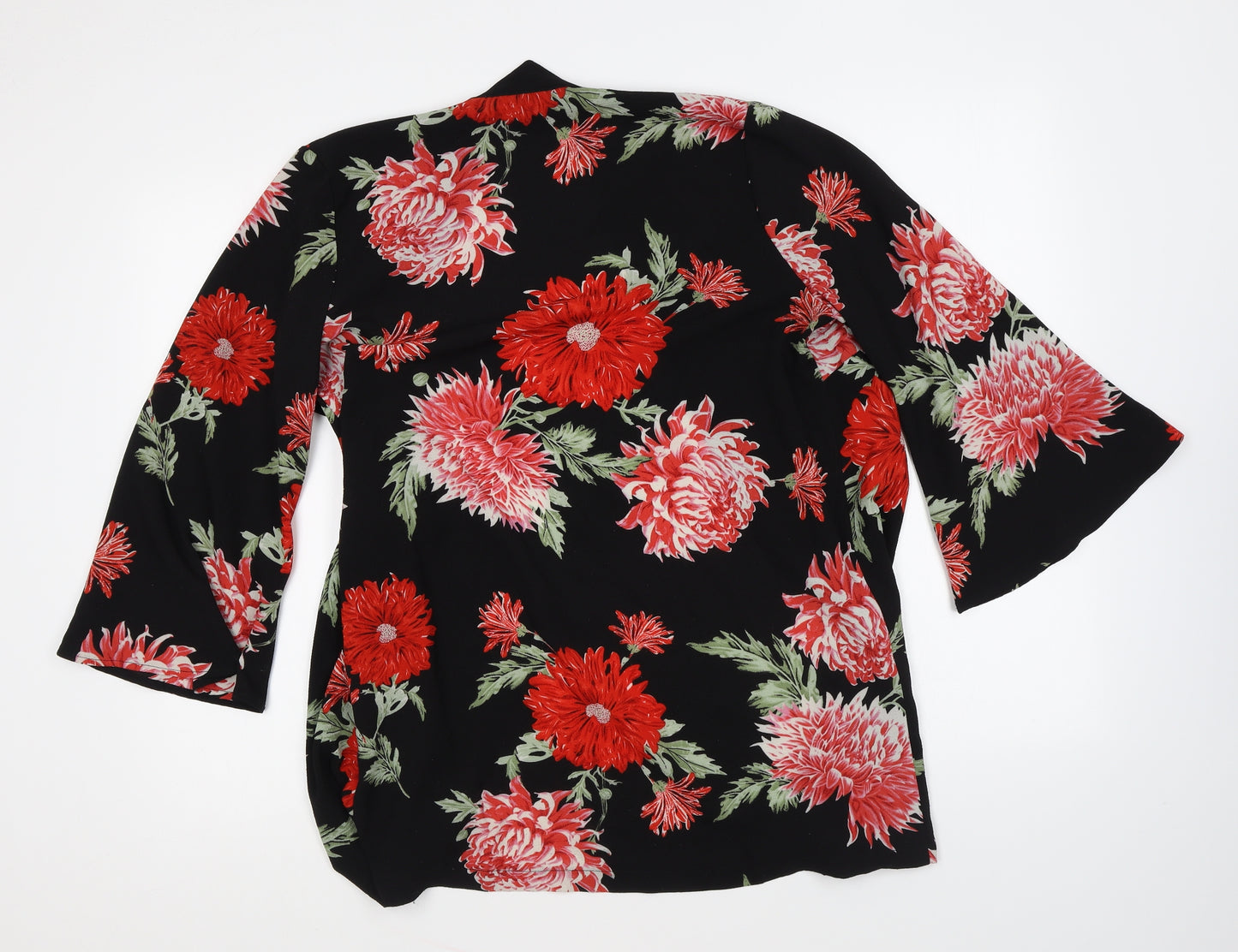 Atmosphere Womens Black Floral Polyester Kimono Blouse Size 8 V-Neck
