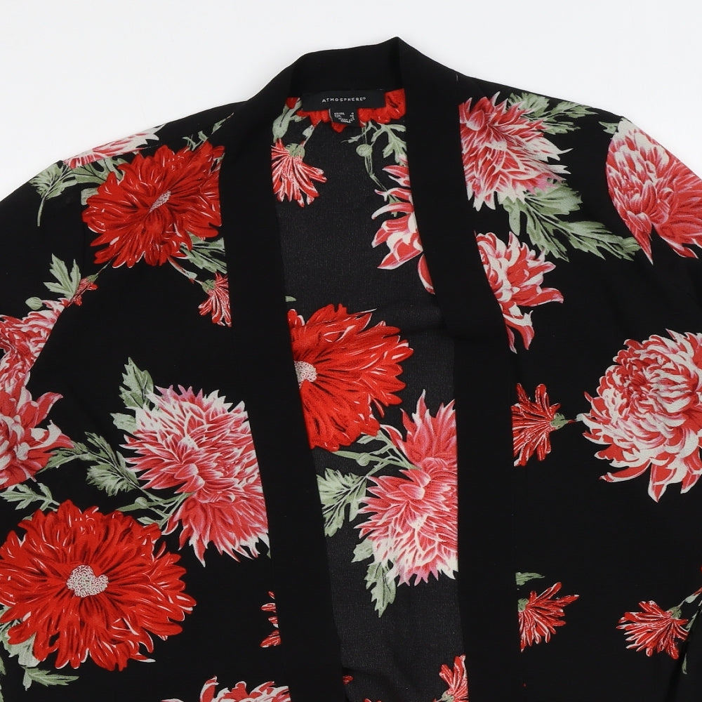 Atmosphere Womens Black Floral Polyester Kimono Blouse Size 8 V-Neck