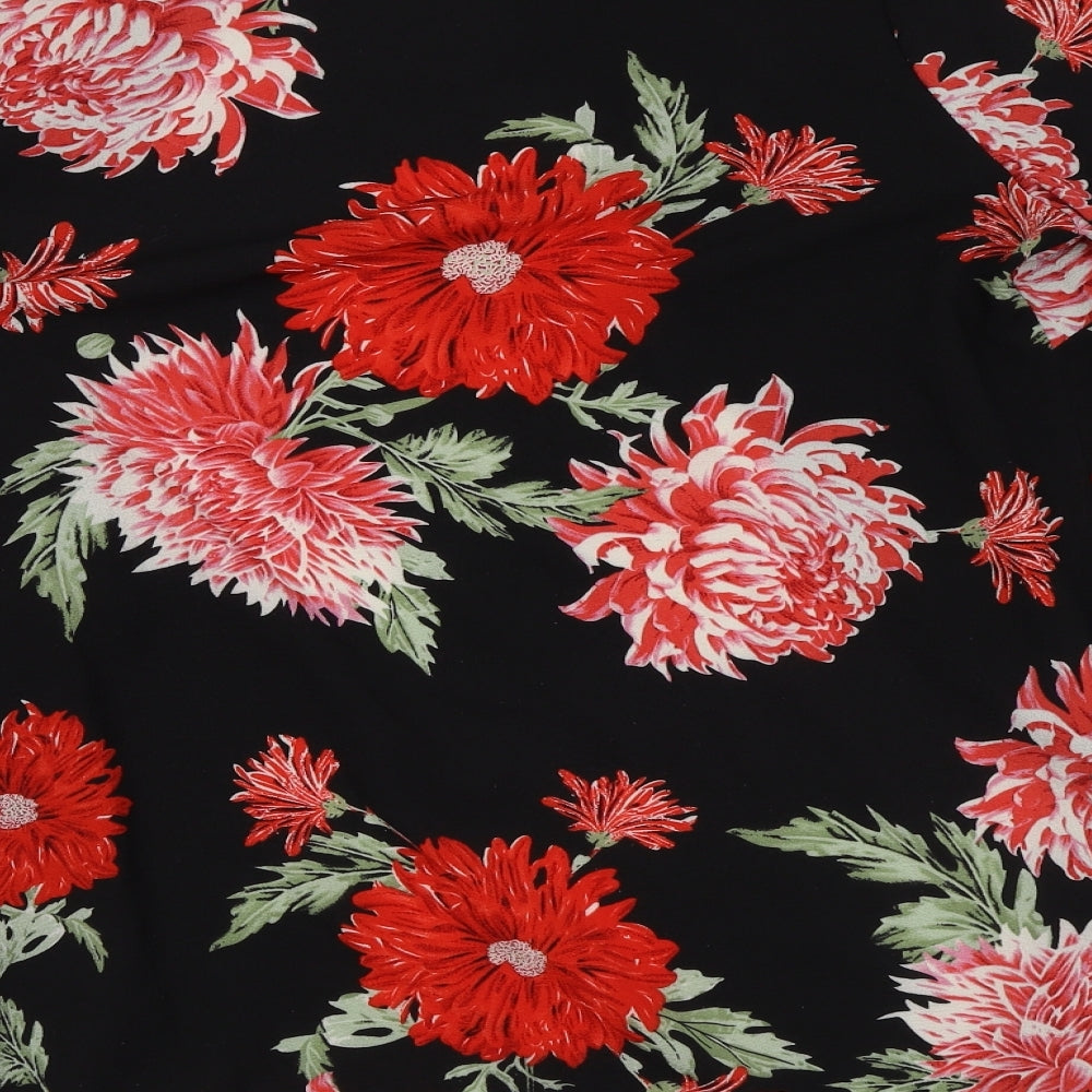 Atmosphere Womens Black Floral Polyester Kimono Blouse Size 8 V-Neck