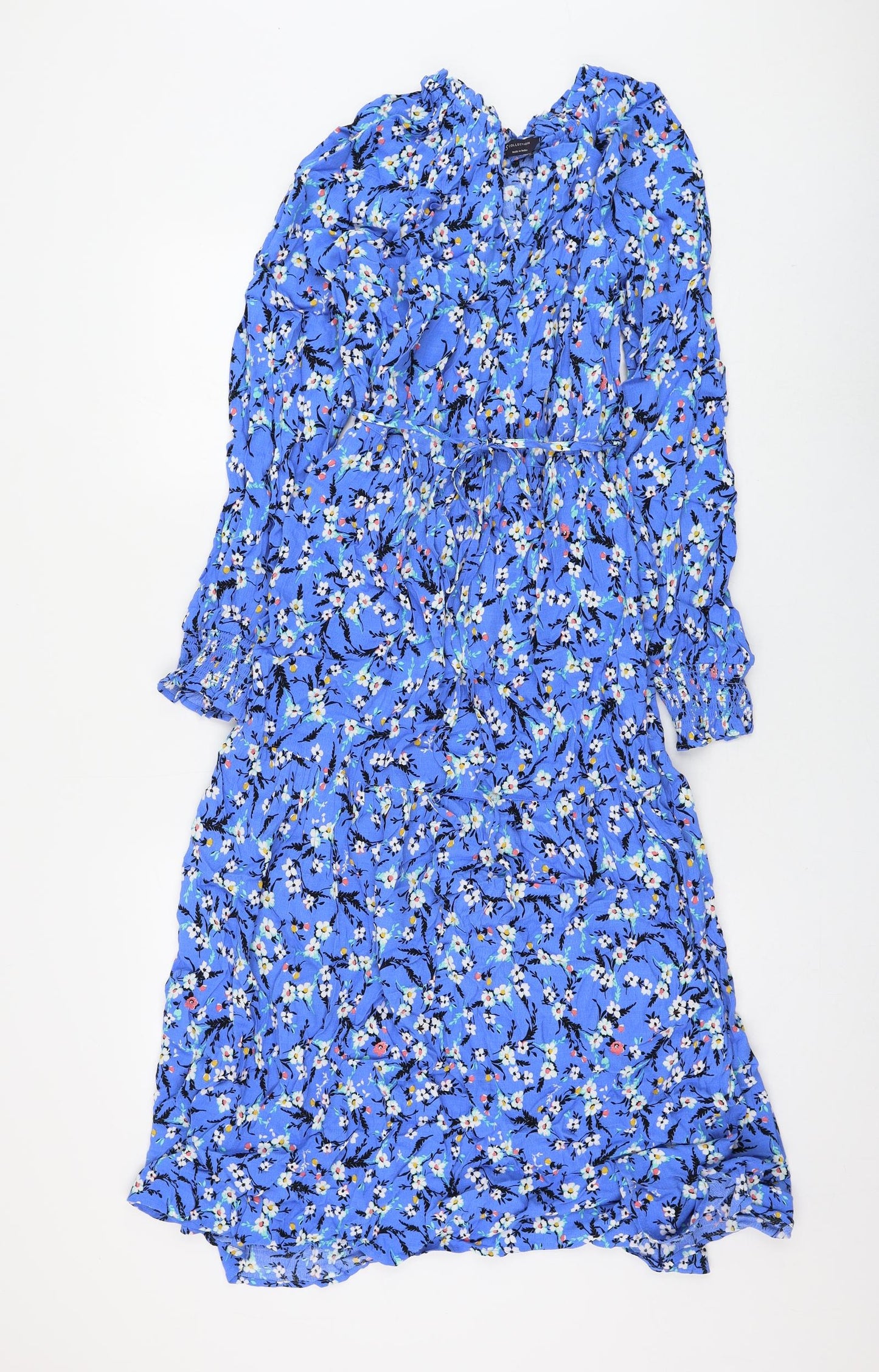 Marks and Spencer Womens Blue Floral Viscose A-Line Size 12 V-Neck Pullover