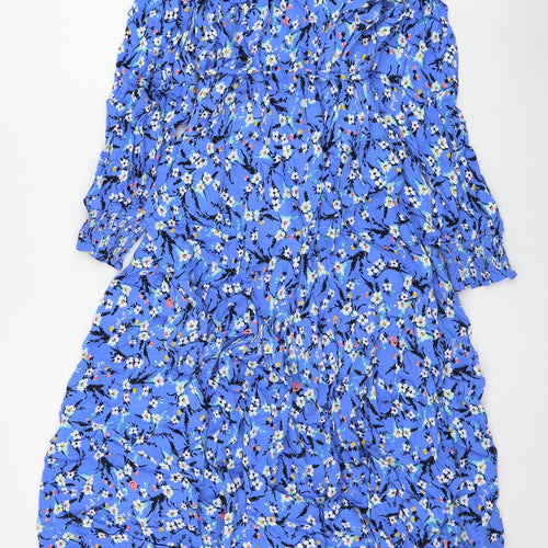 Marks and Spencer Womens Blue Floral Viscose A-Line Size 12 V-Neck Pullover