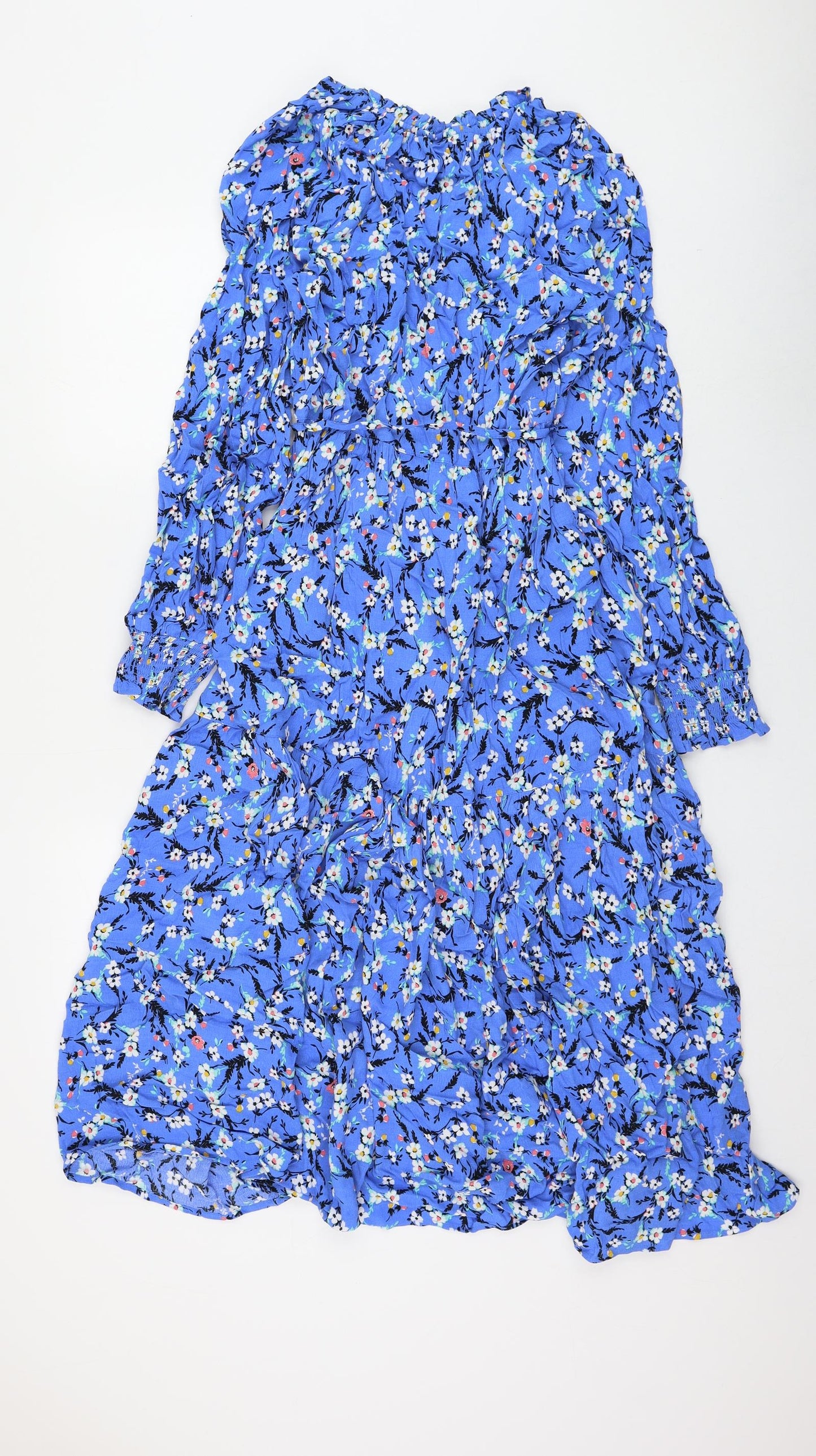 Marks and Spencer Womens Blue Floral Viscose A-Line Size 12 V-Neck Pullover