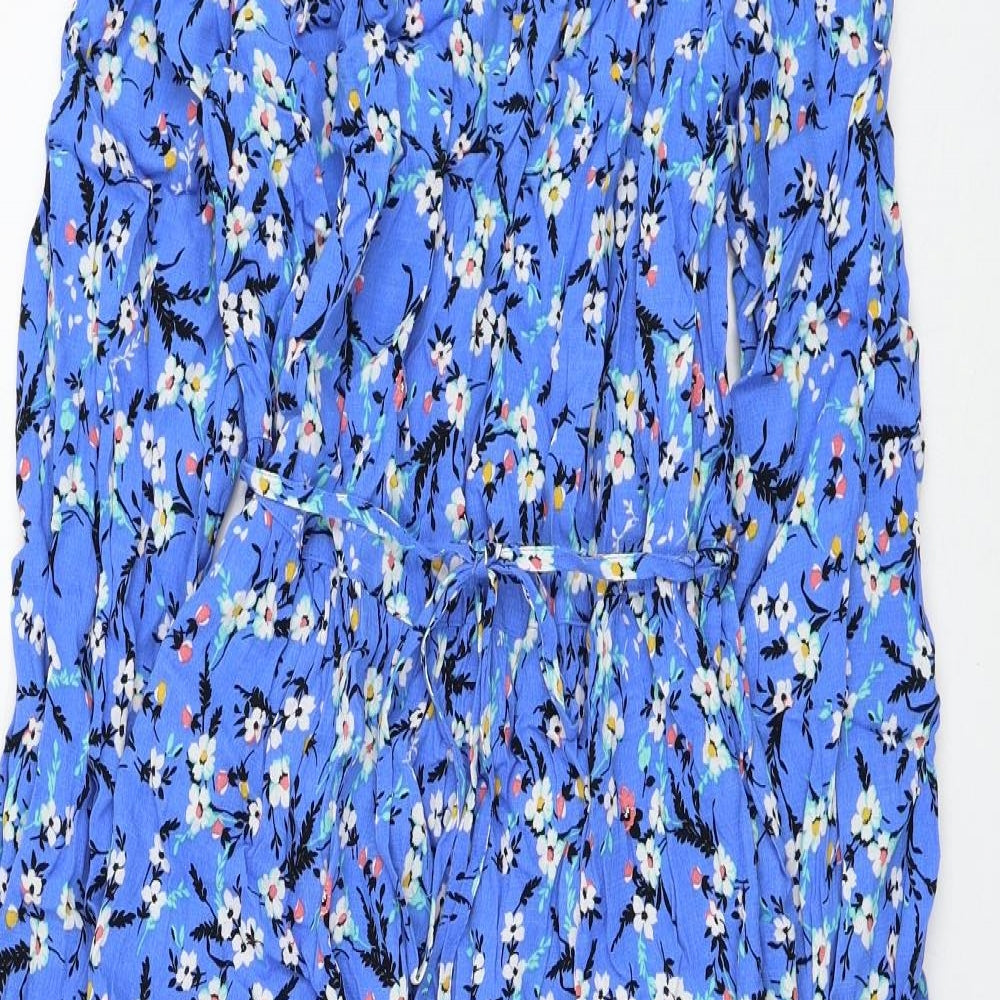 Marks and Spencer Womens Blue Floral Viscose A-Line Size 12 V-Neck Pullover
