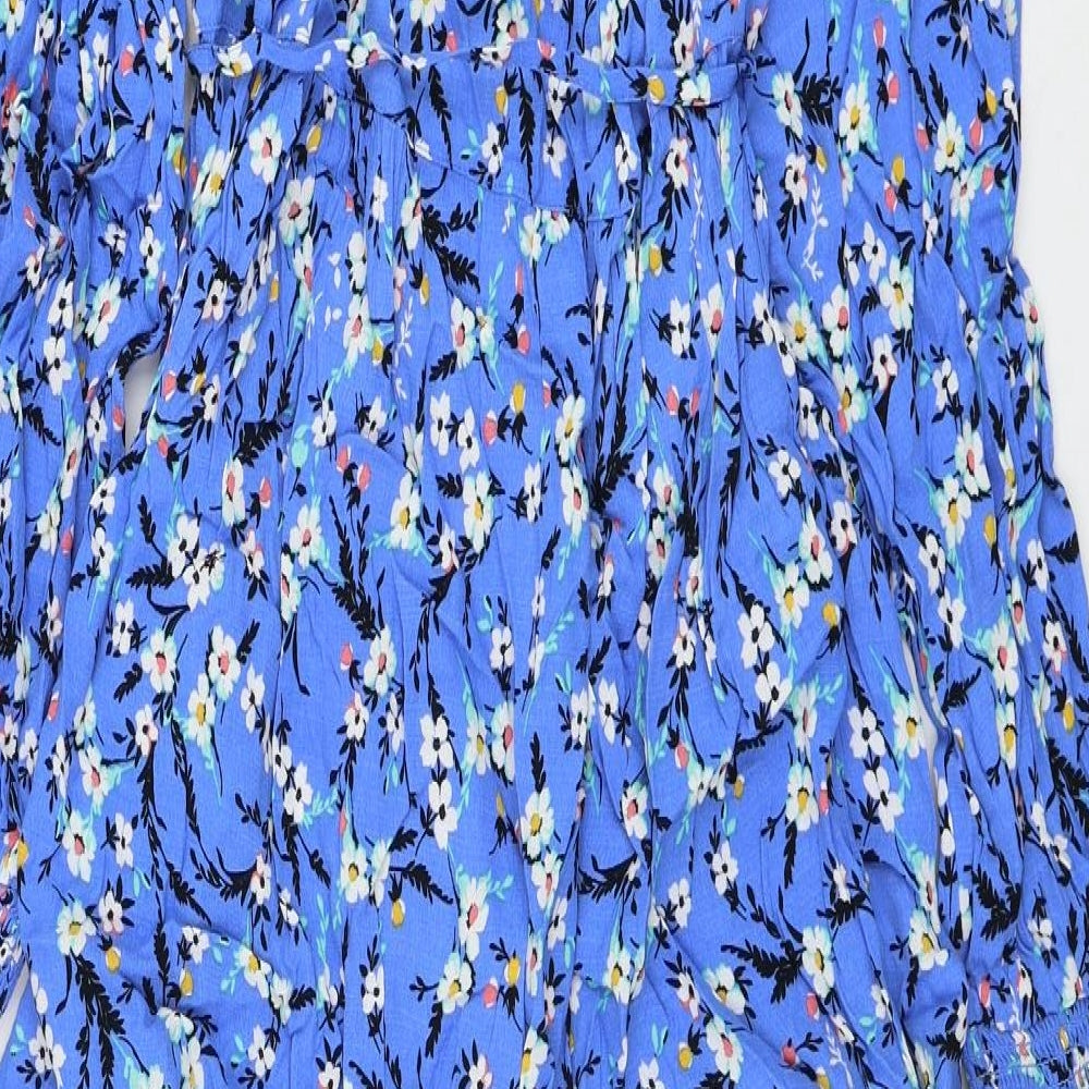 Marks and Spencer Womens Blue Floral Viscose A-Line Size 12 V-Neck Pullover