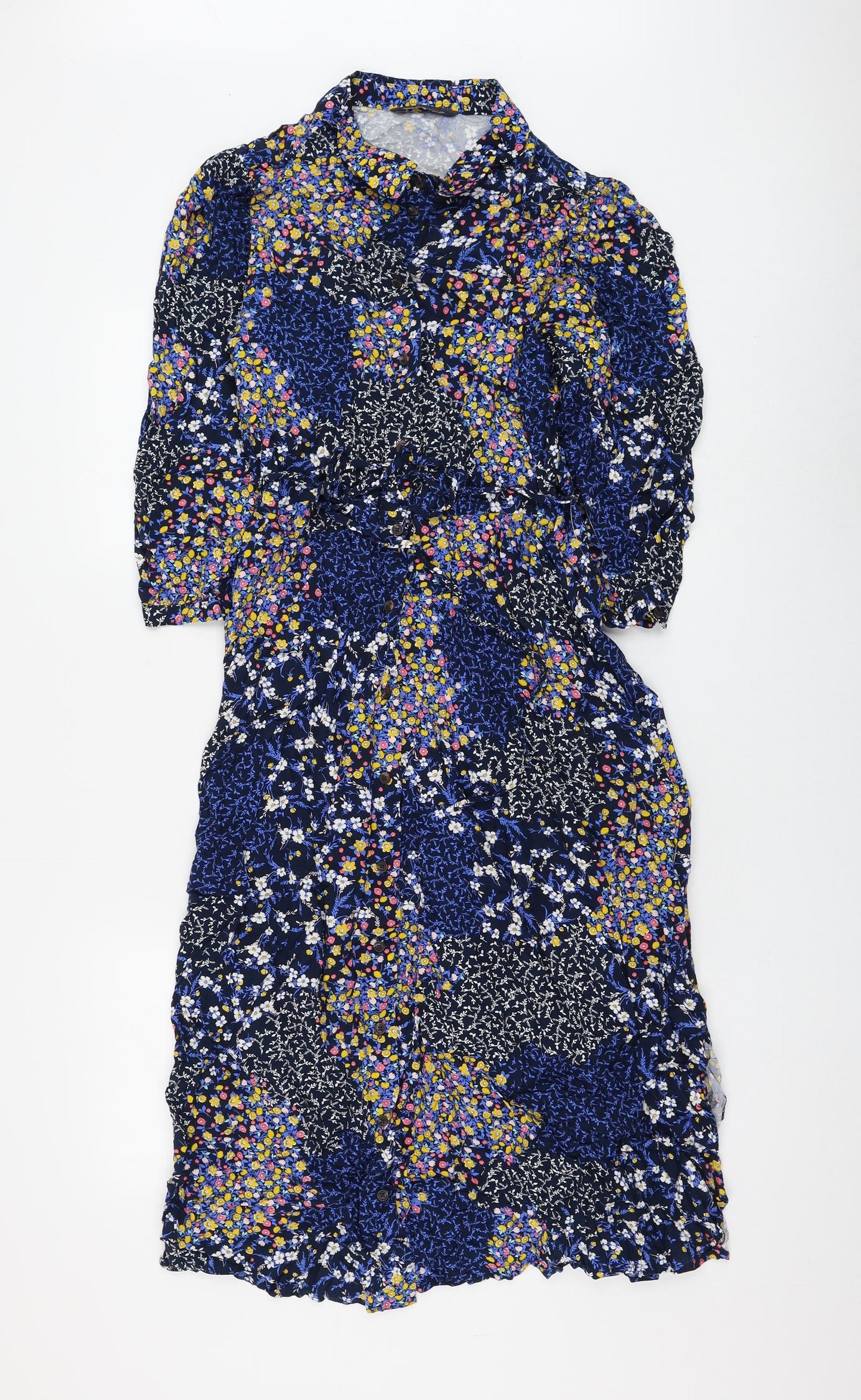 Marks and Spencer Womens Blue Floral Viscose Shirt Dress Size 14 Collared Button