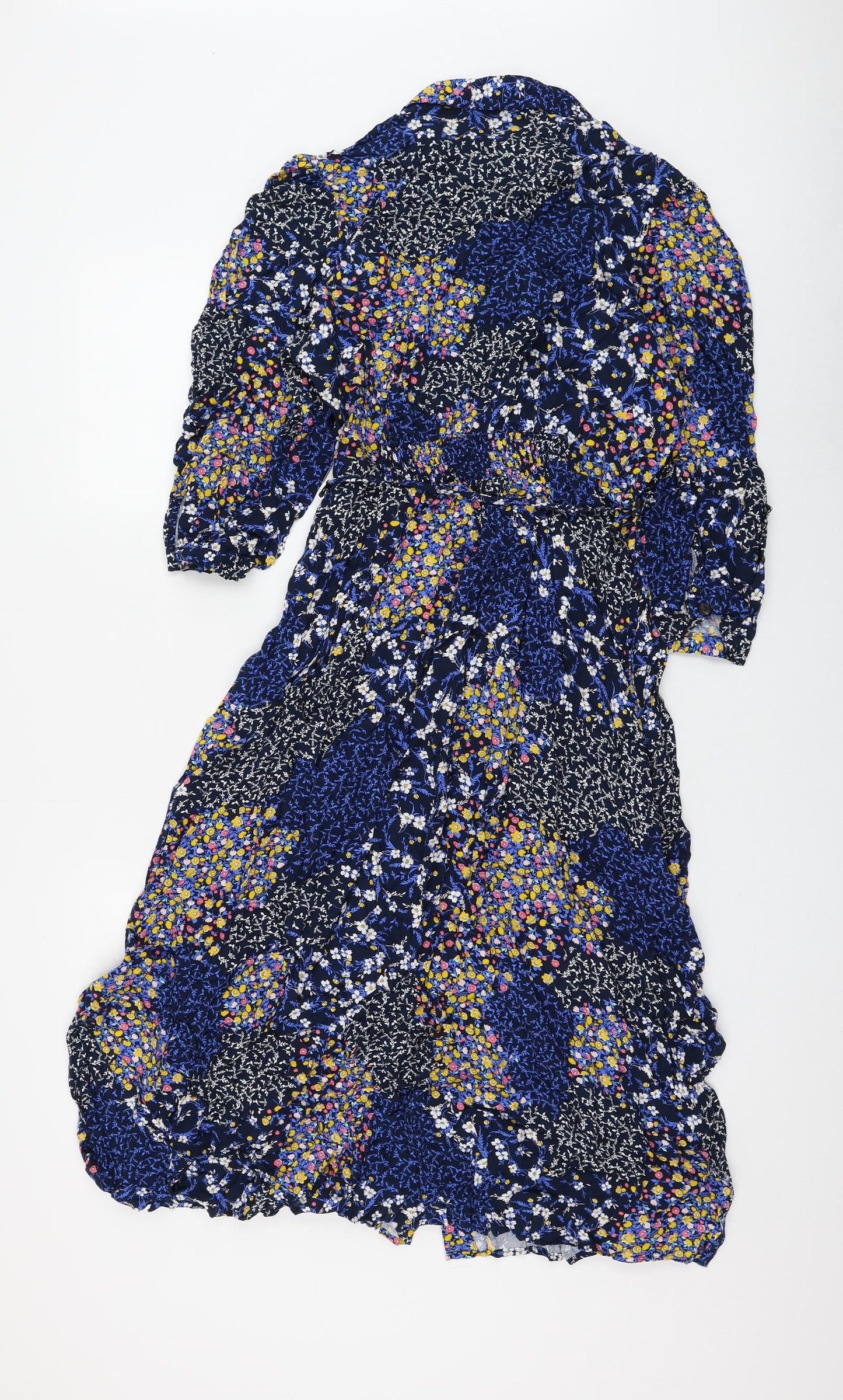Marks and Spencer Womens Blue Floral Viscose Shirt Dress Size 14 Collared Button