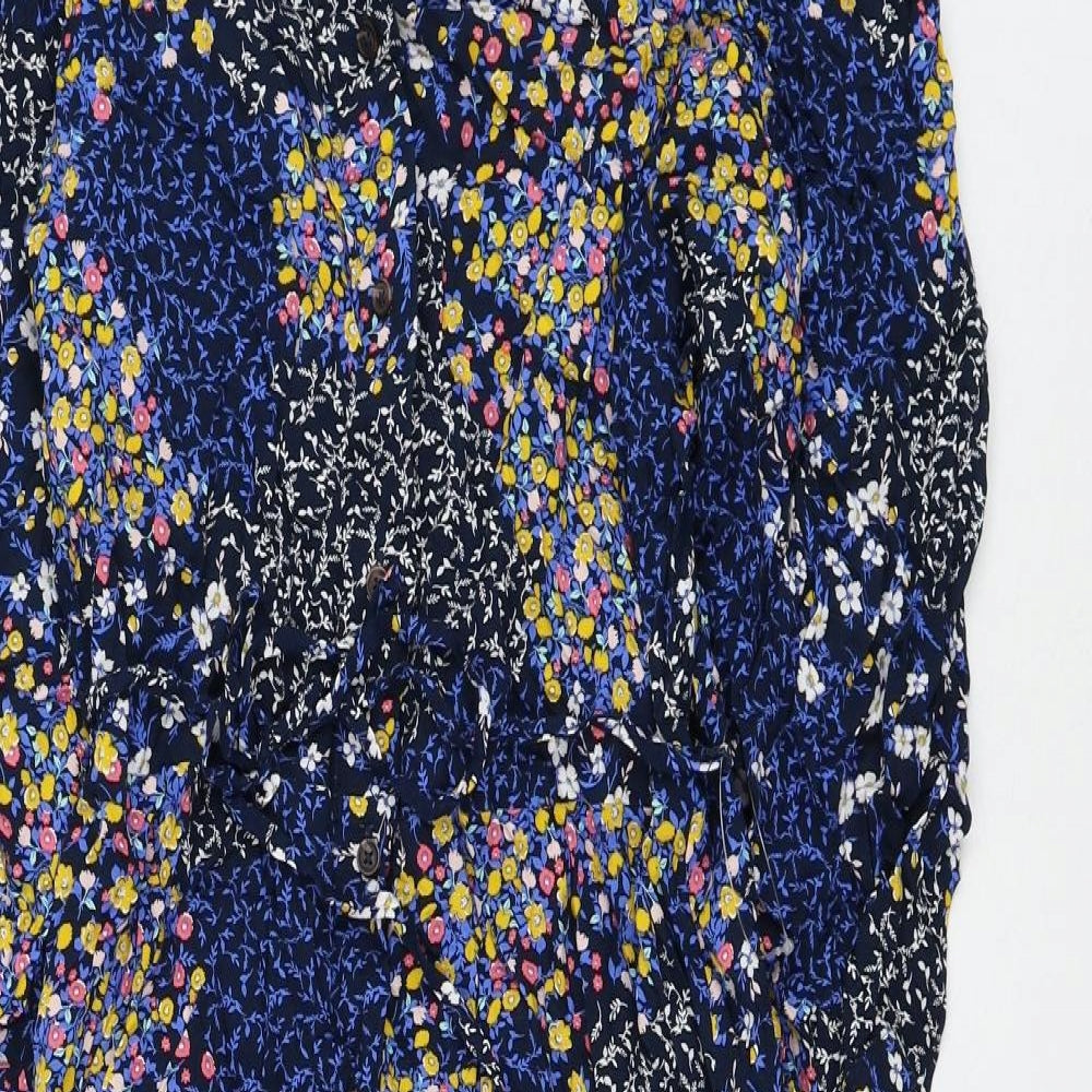 Marks and Spencer Womens Blue Floral Viscose Shirt Dress Size 14 Collared Button
