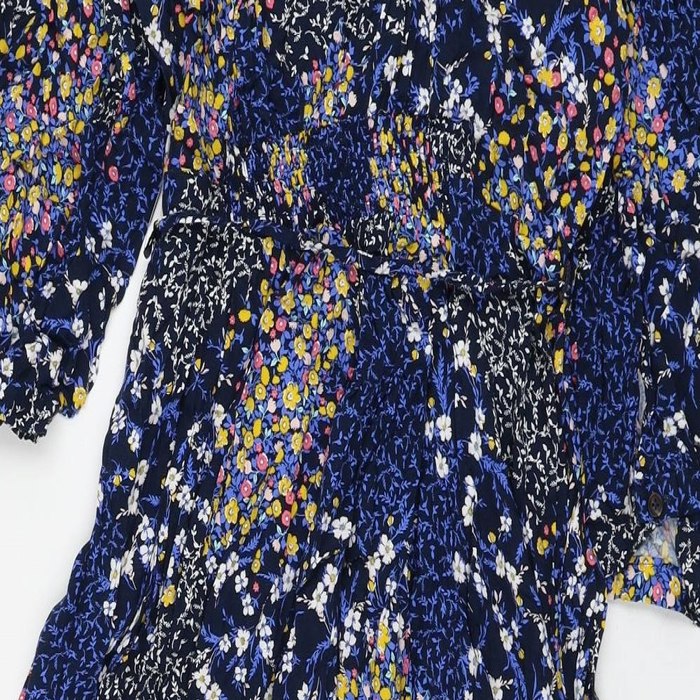 Marks and Spencer Womens Blue Floral Viscose Shirt Dress Size 14 Collared Button