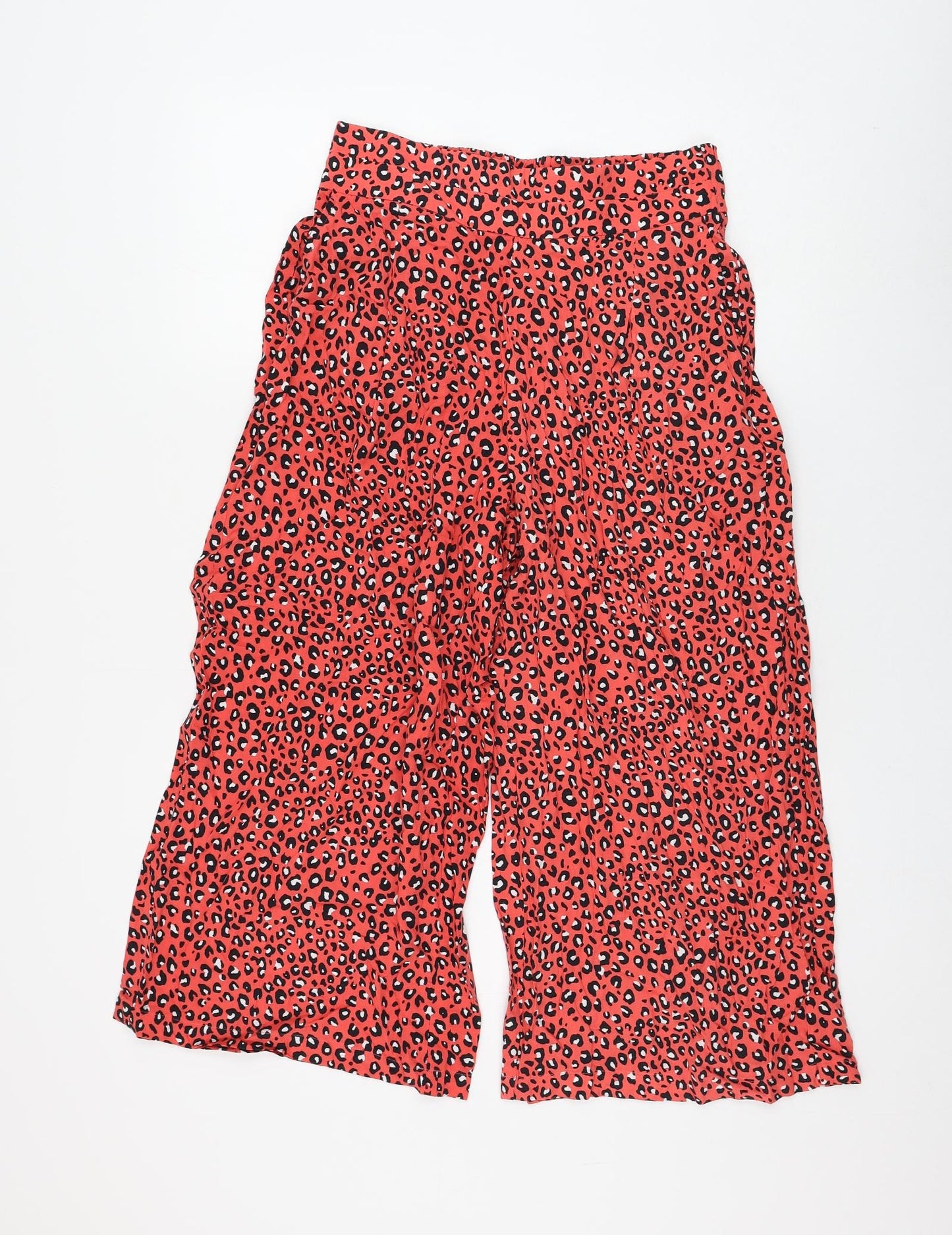 Marks and Spencer Womens Pink Animal Print Viscose Cropped Trousers Size 8 L21 in Regular - Leopard Print