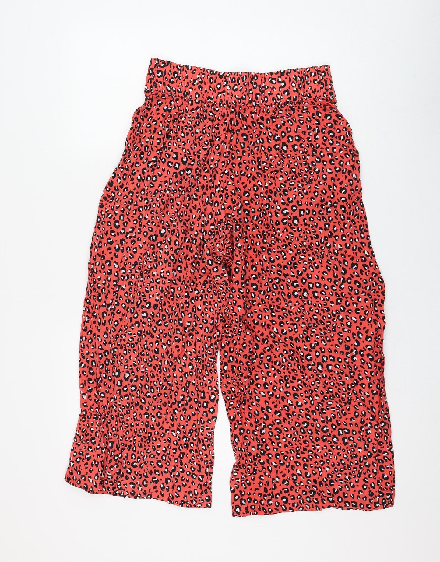 Marks and Spencer Womens Pink Animal Print Viscose Cropped Trousers Size 8 L21 in Regular - Leopard Print