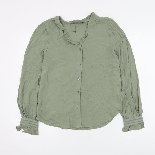 Marks and Spencer Womens Green Viscose Basic Button-Up Size 6 V-Neck