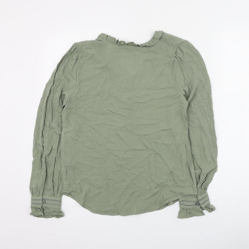 Marks and Spencer Womens Green Viscose Basic Button-Up Size 6 V-Neck